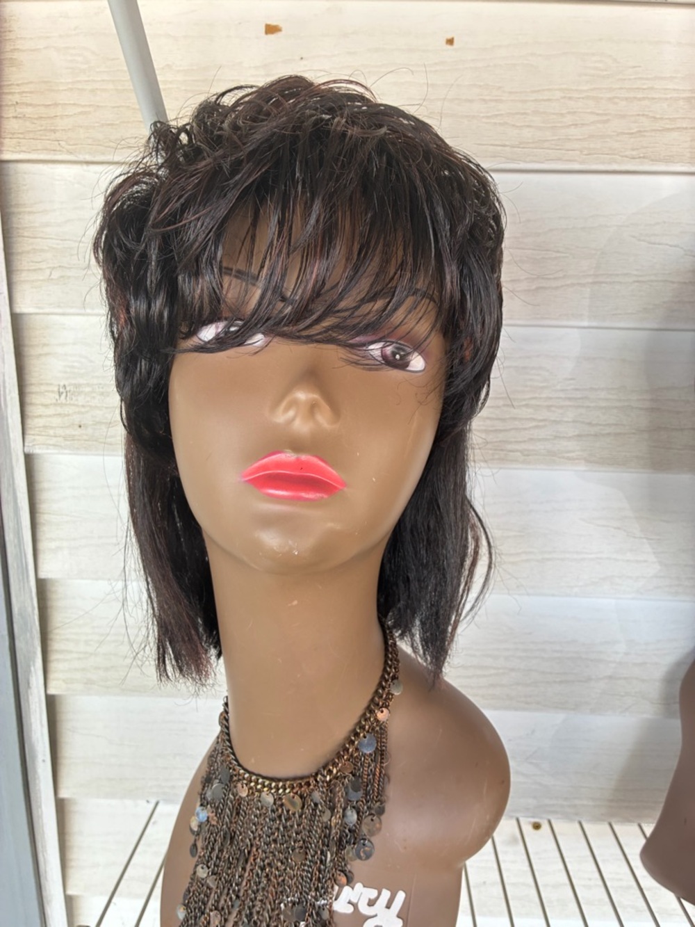 Short Dark Brown Women's Synthetic Hair Wig with Soft Bangs